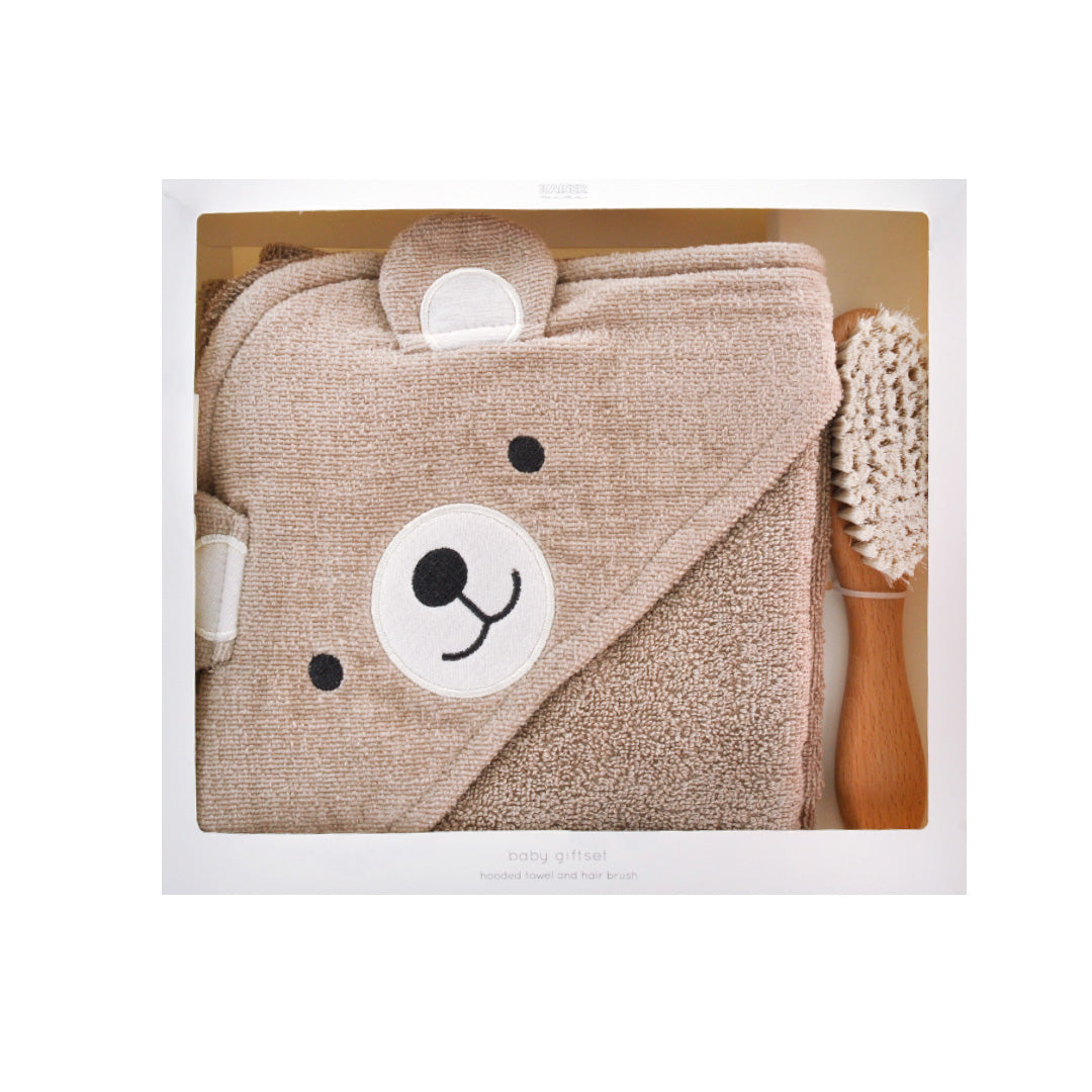 Hooded Towel & Brush Gift Set - Bear